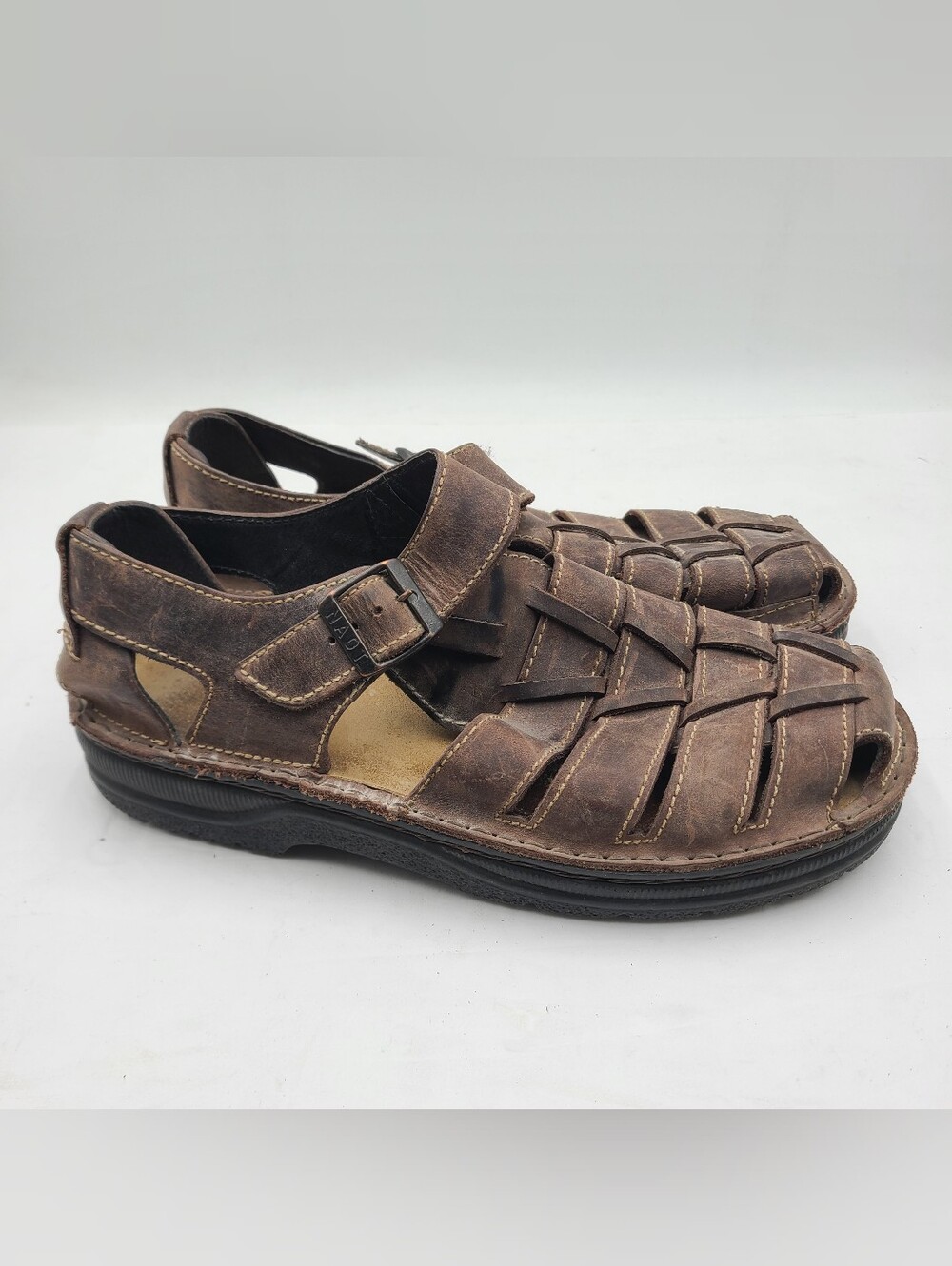 B50 Naot Mens Soft Brown Leather Julius Fisherman Sandal Size Eu 44/US 11 Israel